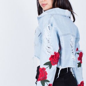 SJ Style Crop Denim Rose Jacket